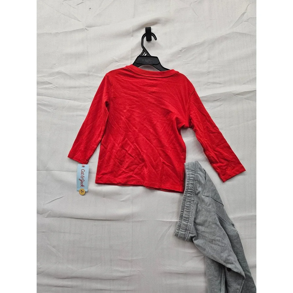Cat & Jack Boys 2pc Outfit Set Red Dinosaur Motorcycle Shirt Gray Joggers 3T NEW